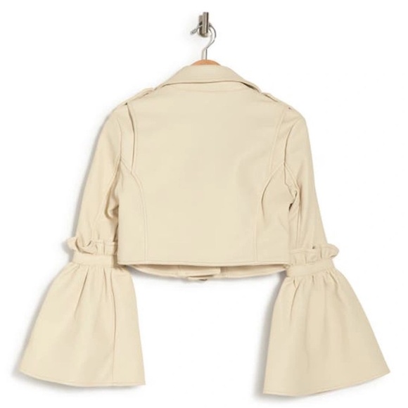 cropped moto jacket cut from soft faux leather with perfect bell sleeve. - Picture 3 of 5